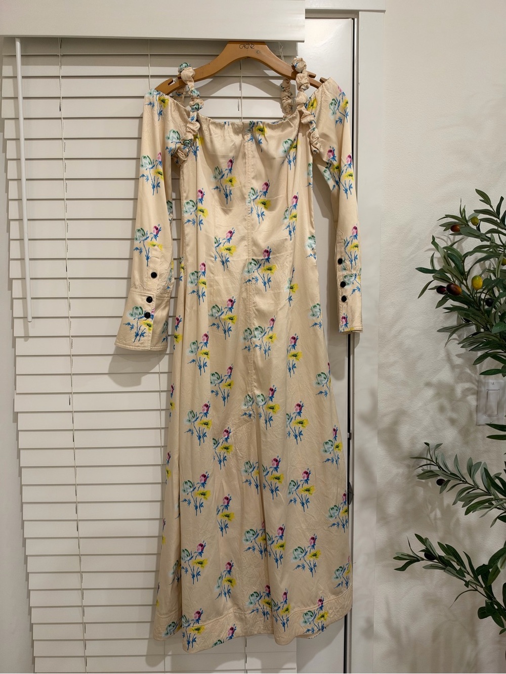 Ganni XS/ S Yellow Floral Long Sleeve Maxi Dress